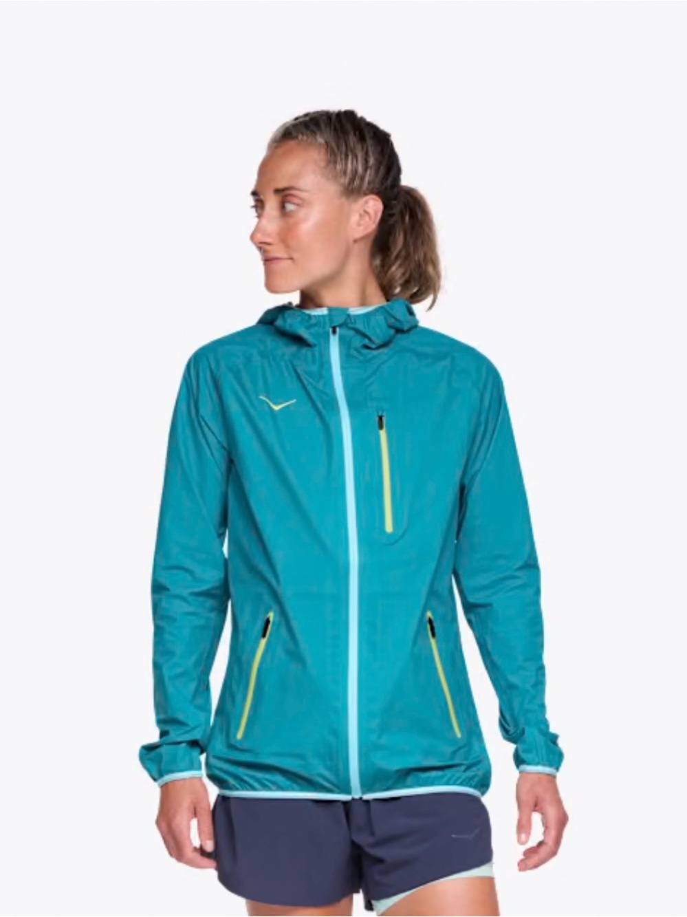 NWT HOKA Women’s Tecsky Pertex Packable Waterproof Running Jacket, Teal, Small